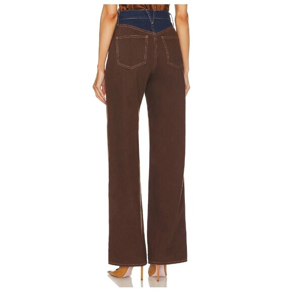 Veronica Beard Taylor Wide-Leg High-Rise Jeans 33" / Size 31 / Lasso Brown Navy - Picture 3 of 11